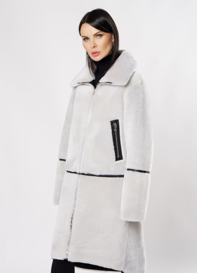 Двусторонняя дубленка с воротником стойкой модель № 3611 универмаг малина