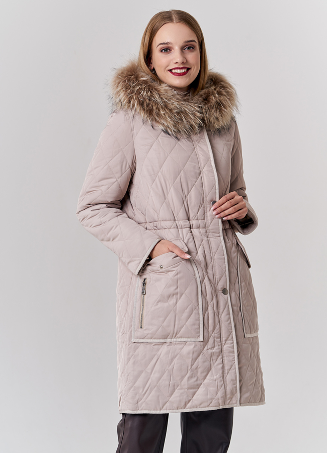 Двусторонняя парка с капюшоном бежевого цвета модель № 21132 в рассрочку