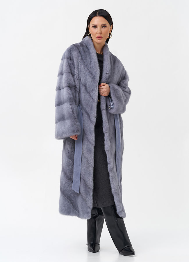 Норковая шуба в голубом цвете модель № 29089 универмаг малина