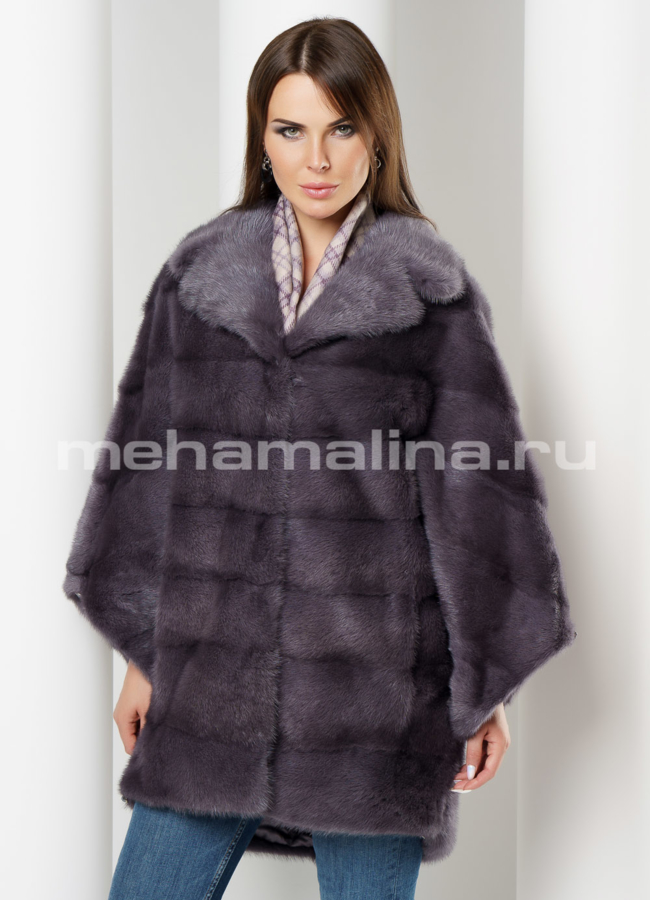 Шуба из норки цвет графит модель № S-630 меха малина