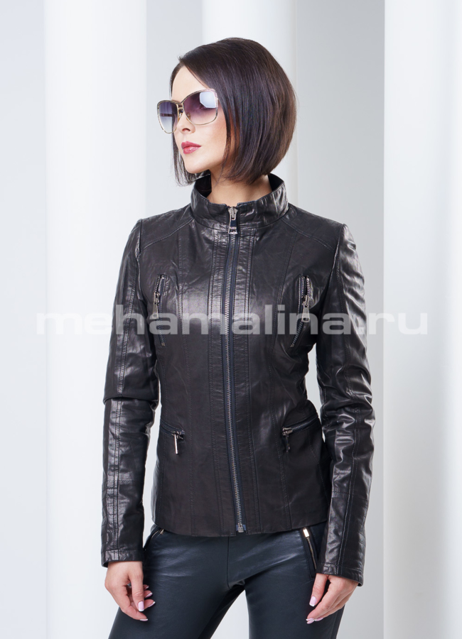 Кожаная куртка на молнии, цвет черный модель № K-248 в рассрочку