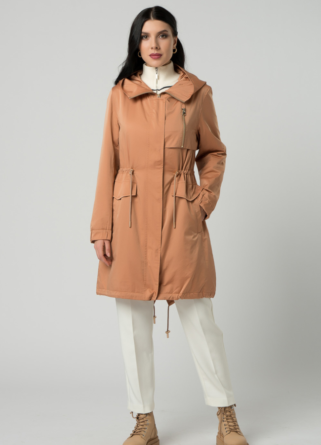 Женская парка оранжевого цвета с меховой отделкой модель № 21941 универмаг малина