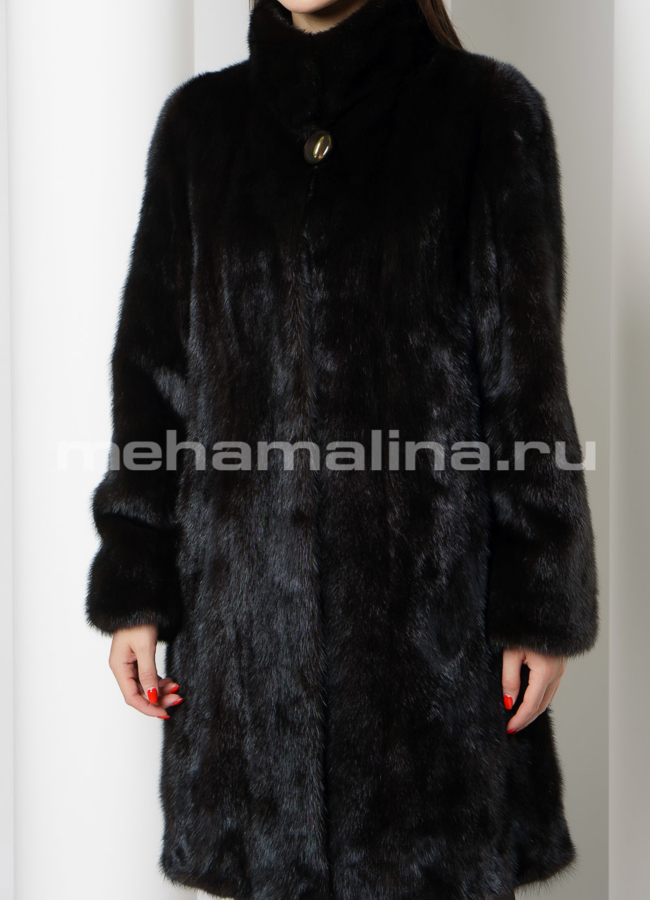 Норковая шуба с воротником стойка модель № S-739 универмаг малина