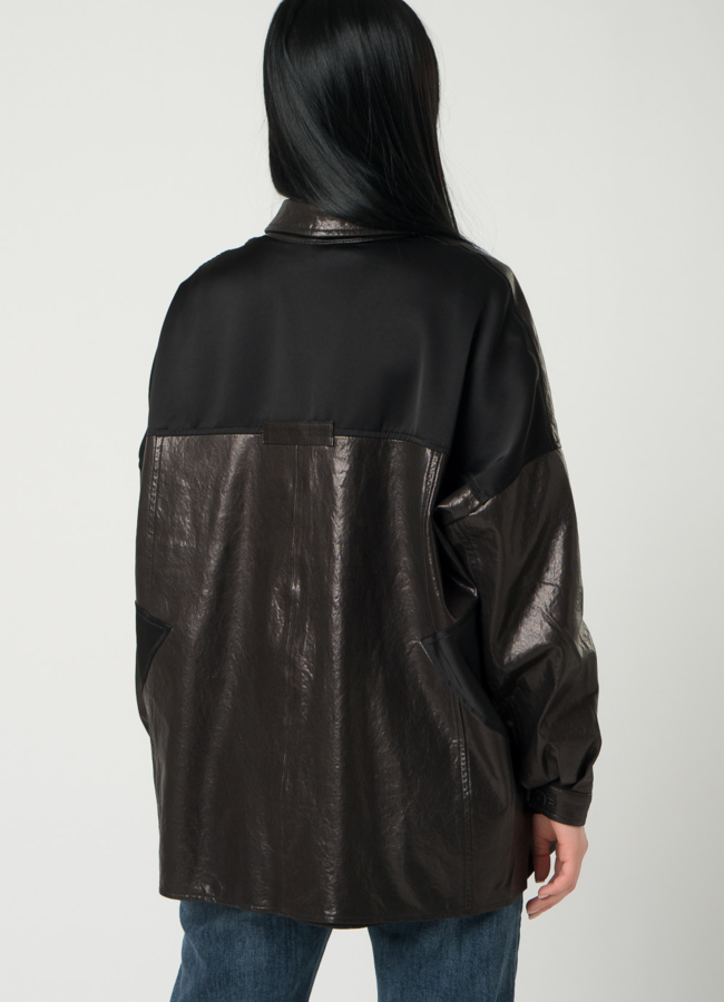 Женская куртка-рубашка из натуральной кожи  модель № 22337 в кредит