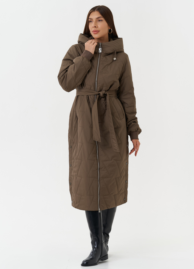 фото Утепленное пальто с капюшоном модель № 27878