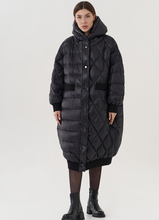 фото Женский пуховик оверсайз с капюшоном  модель № 25958