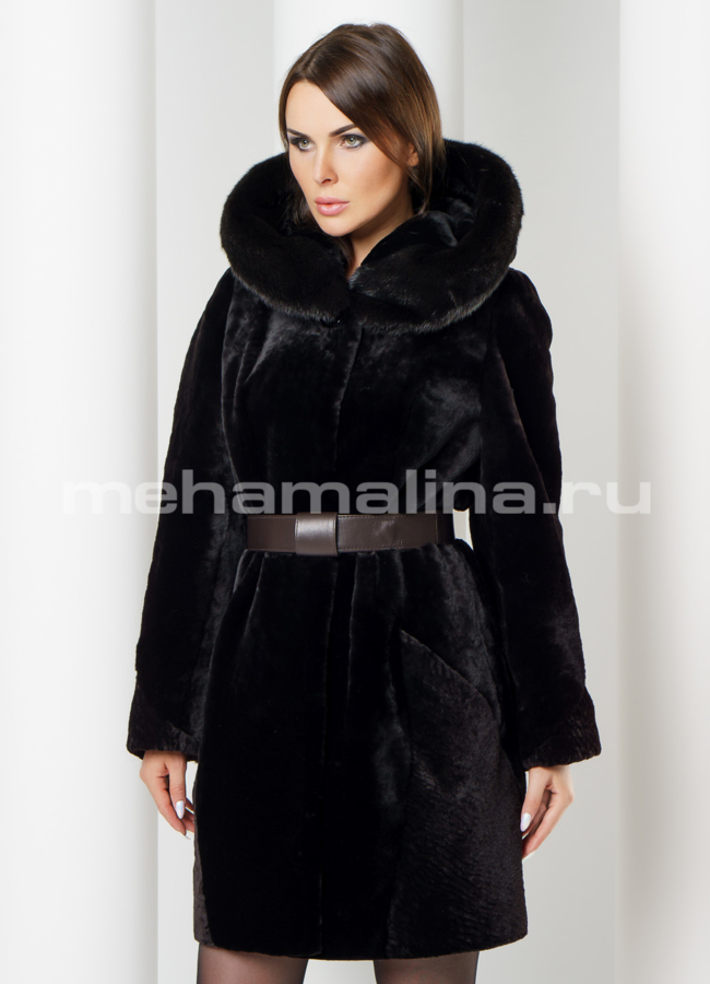 Шуба из мутона модель № S-604 меха малина