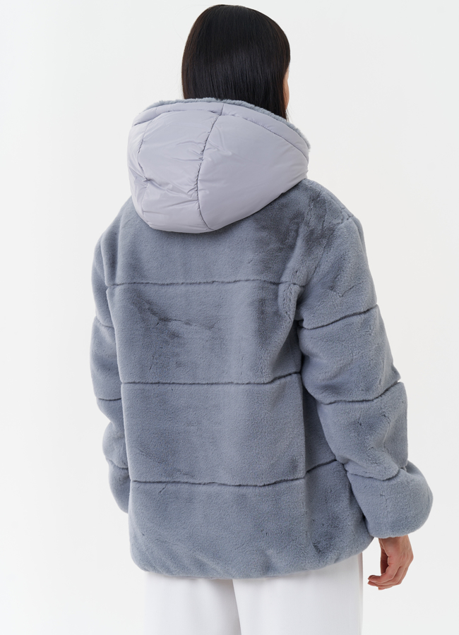 Пуховик из эко меха с капюшоном модель № 27651 универмаг малина