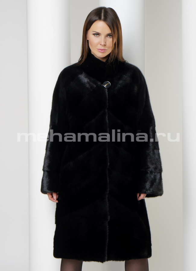 Черная норковая шуба модель № S-581 меха малина