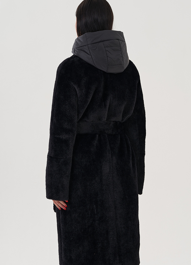 фото Женское ворсовое пальто в черном цвете модель № 23273