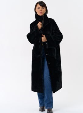 Женская натуральная дубленка черного цвета