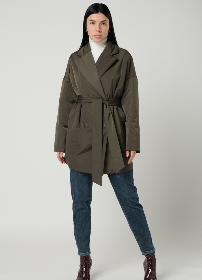 фото Женское двубортное полупальто с поясом модель № 21160