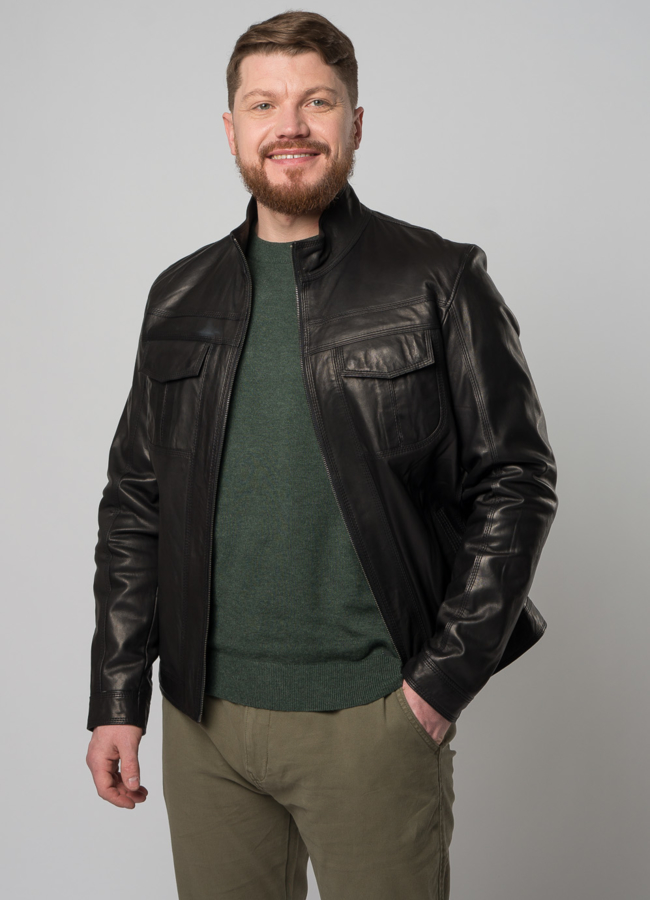 Кожаная куртка черного цвета модель № 05 универмаг малина