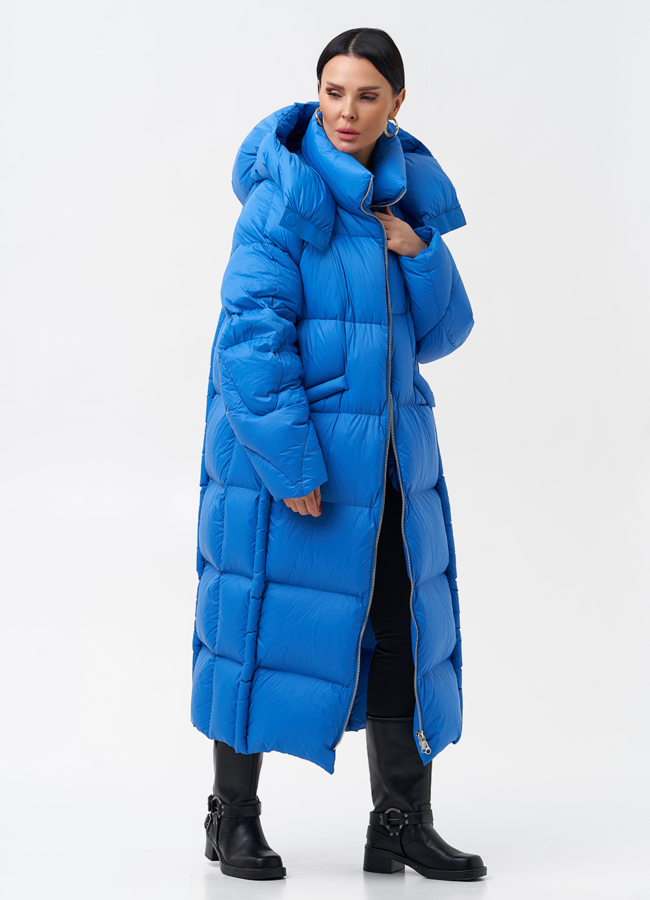 Женский пуховик с капюшоном  модель № 28978 меха малина