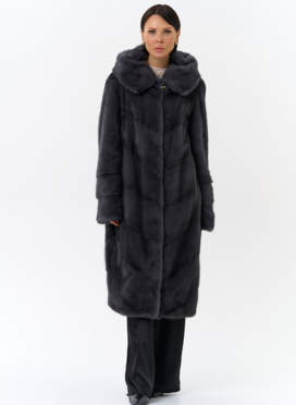 Длинная норковая шуба в сером цвете