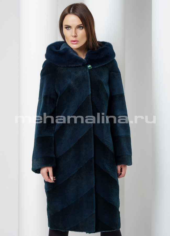 Шуба из стриженой нутрии модель № S-558 меха малина