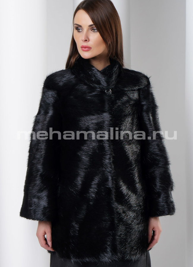 Укороченная черная шуба  модель № S-549 универмаг малина