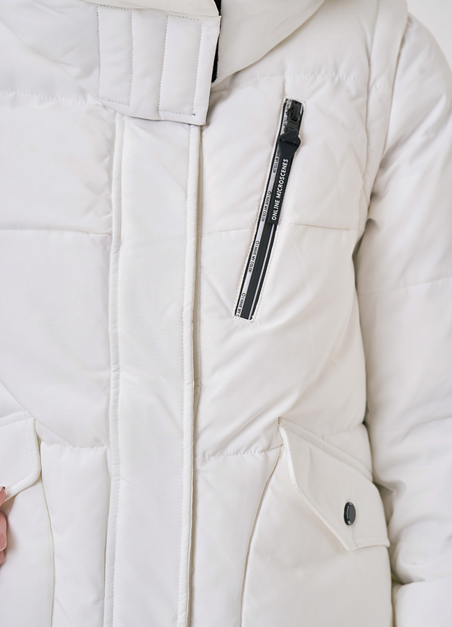 Белый пуховик трансформер с капюшоном модель № 829 универмаг малина