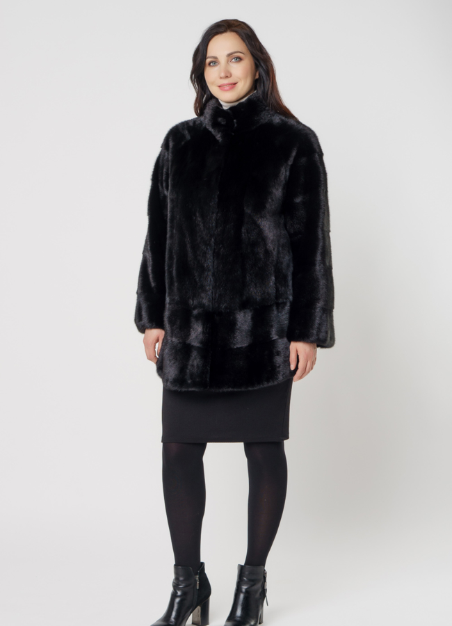 Шуба из норки авто леди в черном цвете модель № 4004 в рассрочку