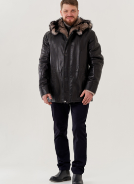 Мужская дубленка с капюшоном 