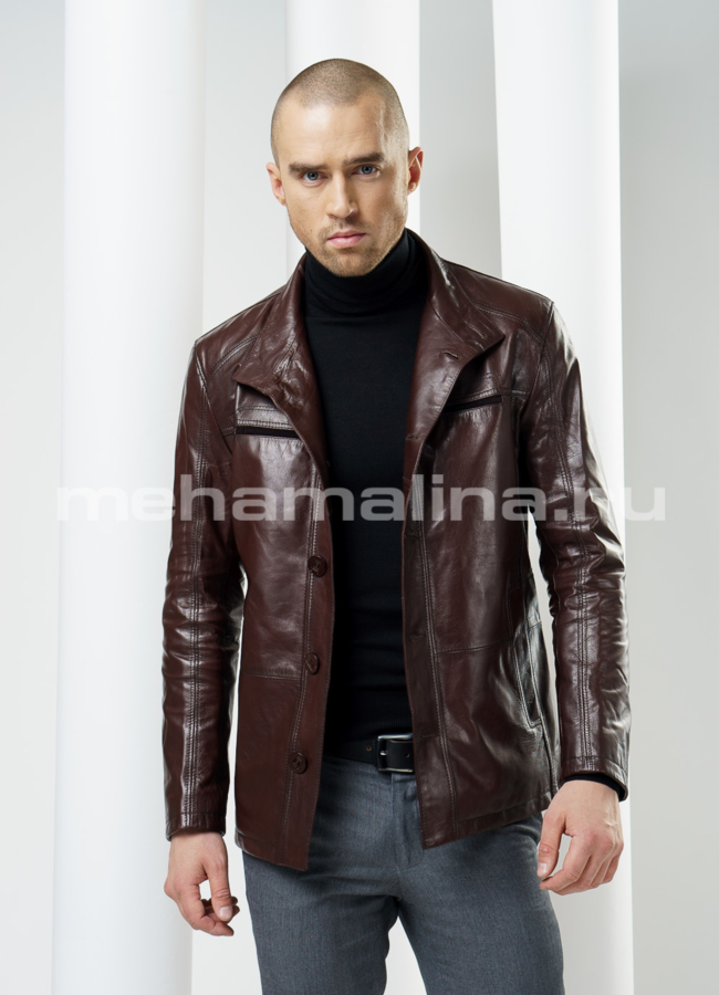 Кожаная куртка на пуговицах, цвет коричневый модель № KP-80 универмаг малина