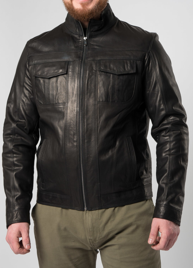 Кожаная куртка черного цвета модель № 05 универмаг малина