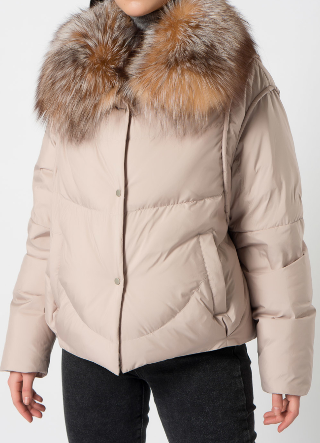Куртка - пуховик бежевого цвета модель № 2265 универмаг малина