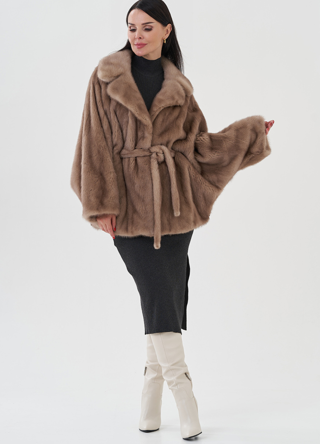 фото Шуба из норки под пояс модель № 24821