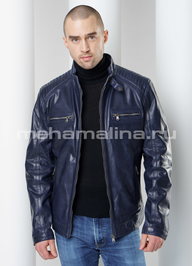 Мужская кожаная куртка модель № KP-221 универмаг малина