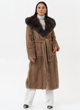 Длинная шуба из норки с куницей