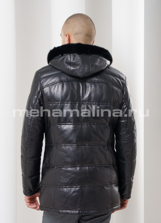 Кожаный пуховик модель № ПМ-56 универмаг малина