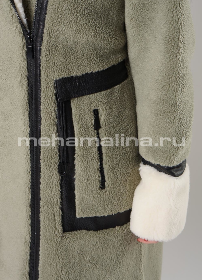 Шуба из овечьей шерсти с отложным воротником на молнии модель № 9178 в рассрочку