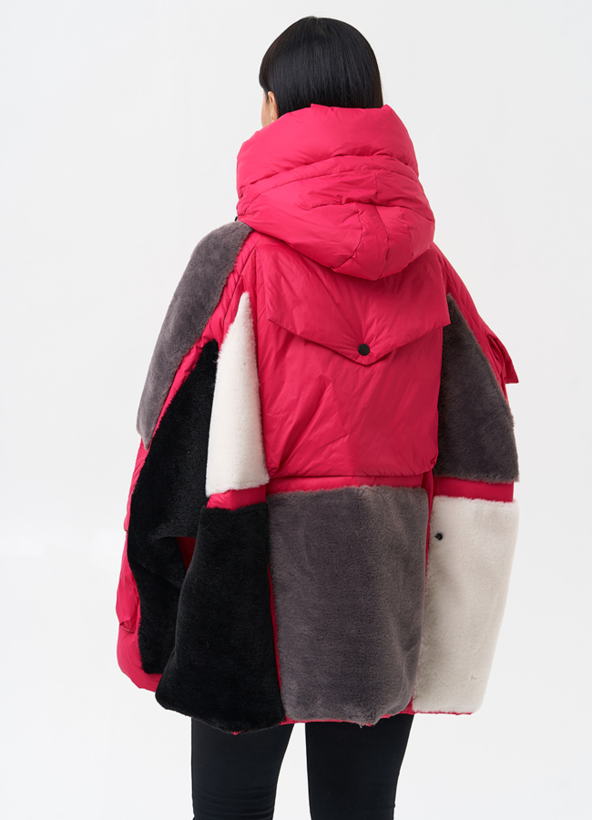фото Комбинированный женский пуховик с капюшоном модель № 28371