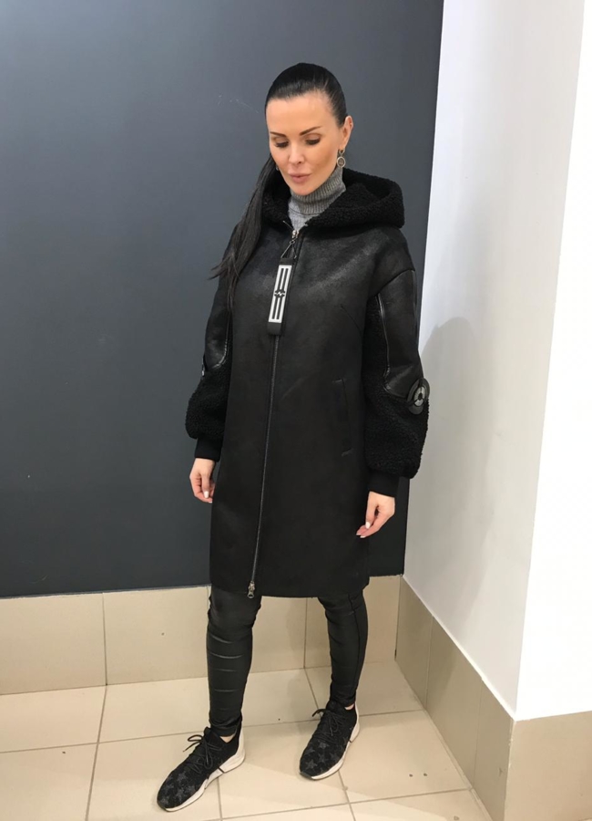 Эко дубленка модель № 9502 меха малина