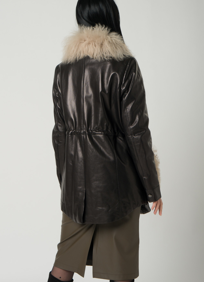 Кожаная куртка с мехом модель № 2123 в кредит