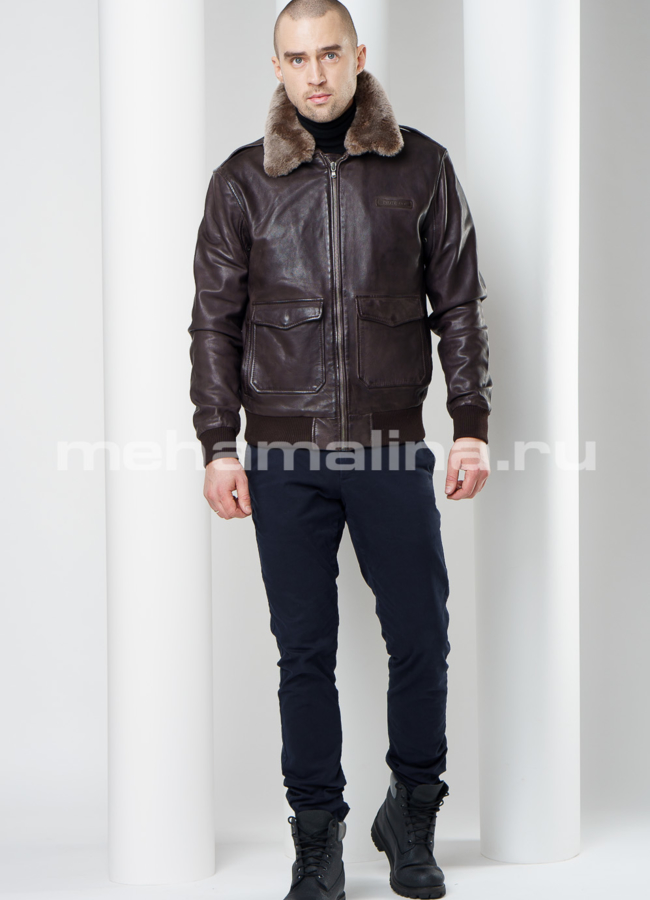 Кожаная куртка на резинке модель № KP-219 в рассрочку