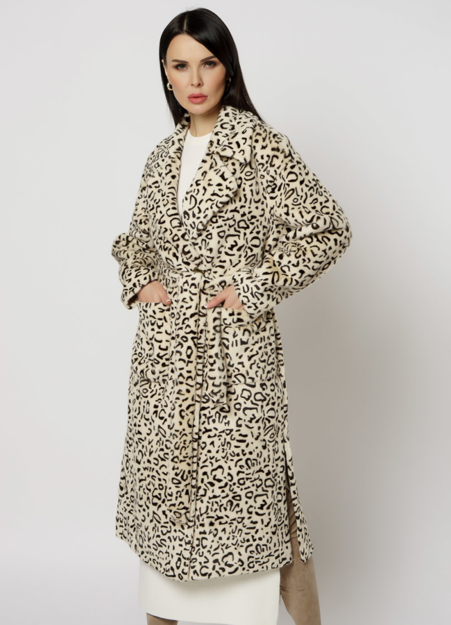 Женское пальто с леопардовым принтом модель № 18295 в кредит