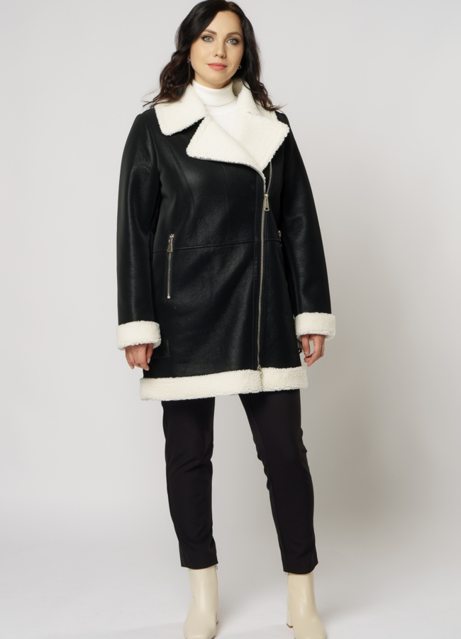 Женская дубленка с отложным воротником на молнии модель № 18812 в кредит