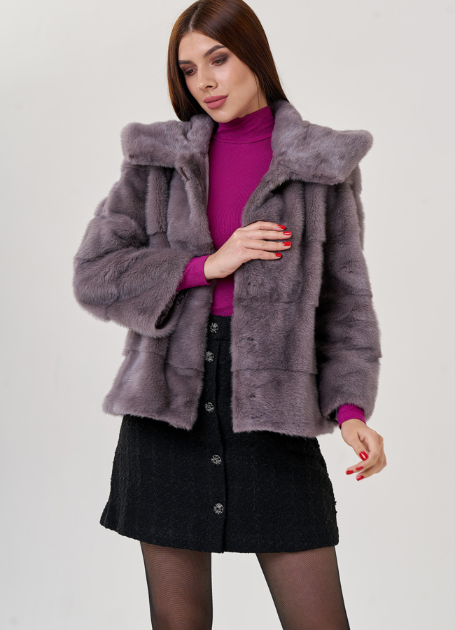 Норковая шуба с капюшоном  модель № 23324 универмаг малина
