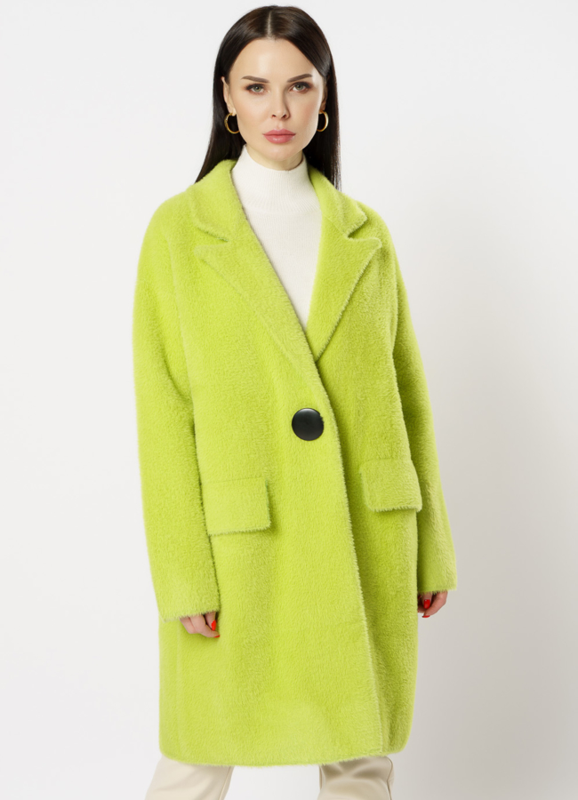 Кардиган салатового цвета модель № 18309 меха малина