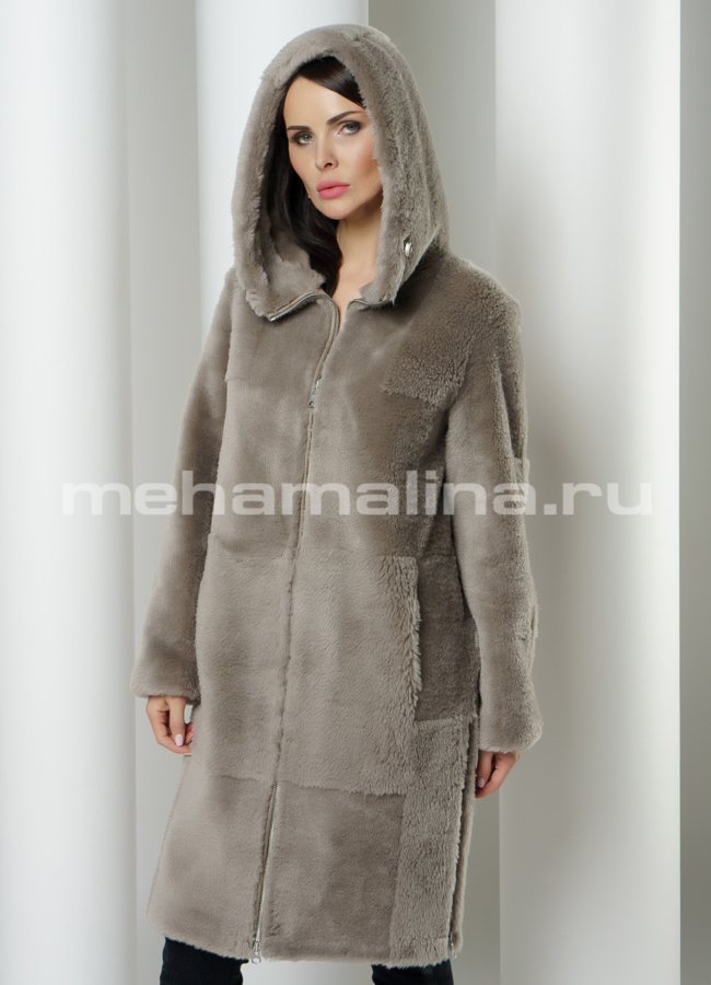 Пальто меховое на молнии с капюшоном модель № 88372 в рассрочку