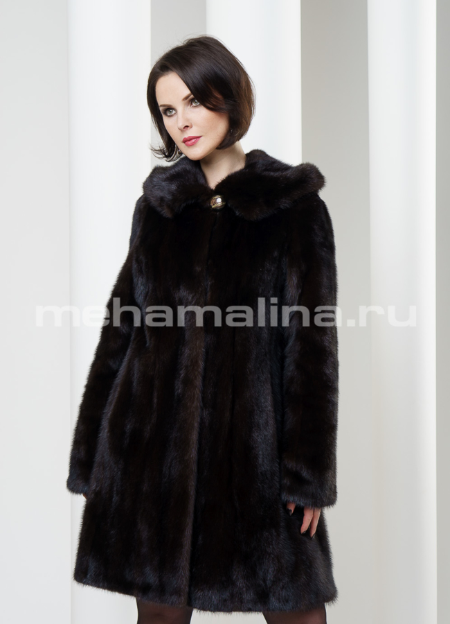 Шуба норка с капюшоном, цвет махагон, длина 90см модель № S-174 в кредит