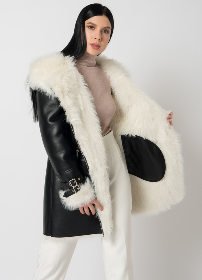 Дубленка из эко кожи с белым мехом модель № 2828-2 , 79315 универмаг малина