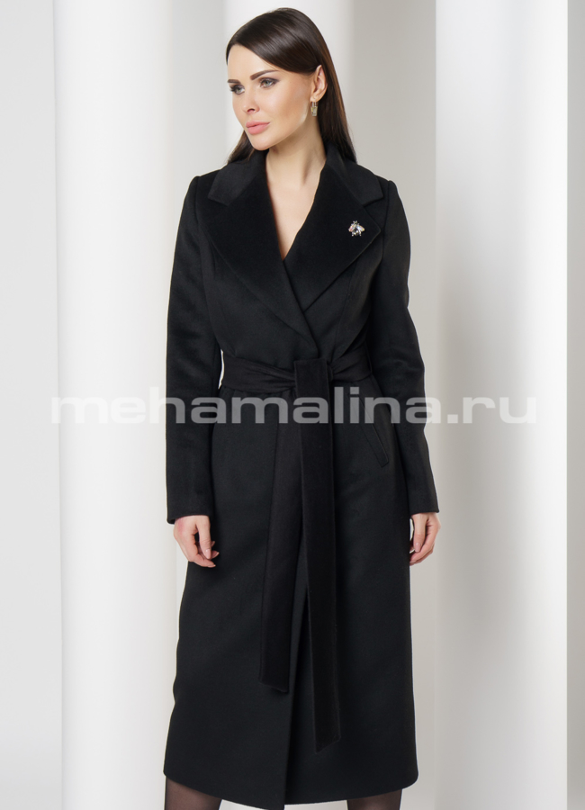 Удлиненное пальто Sharm модель № 10926 меха малина