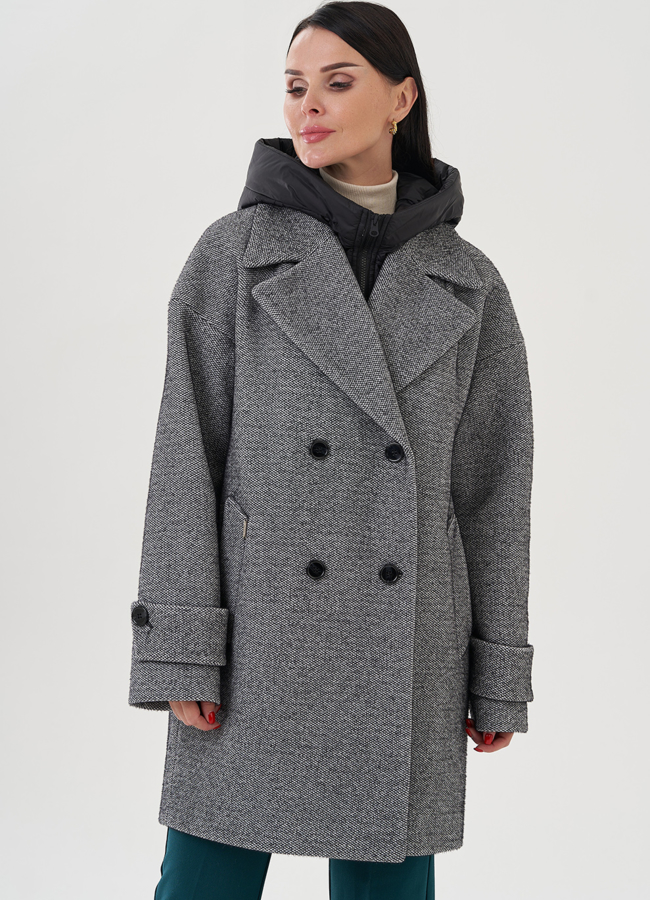 Полупальто женское с капюшоном модель № 82091 меха малина