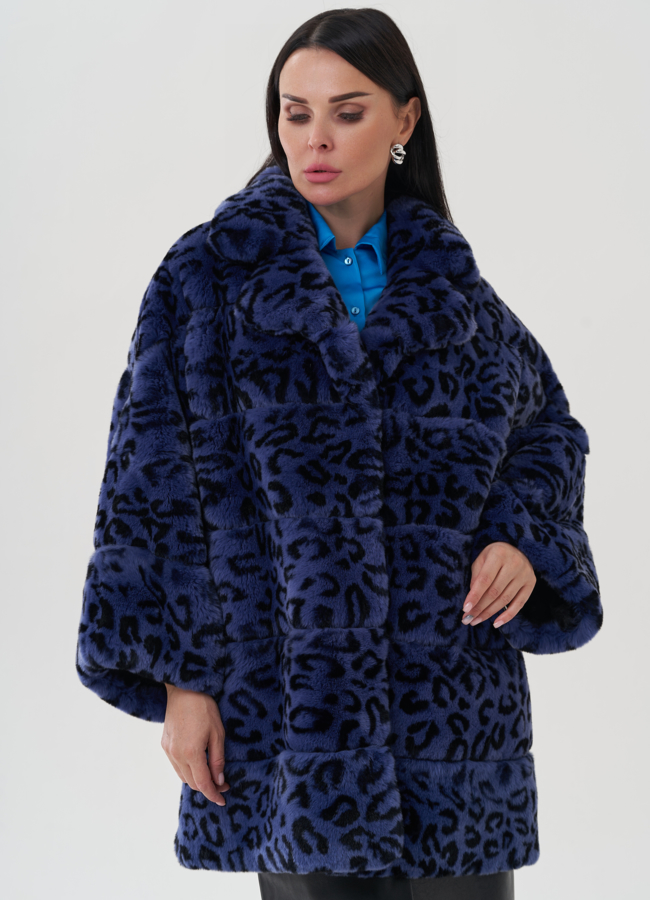 Шуба из меха кролика с леопардовым принтом модель № 25311 меха малина