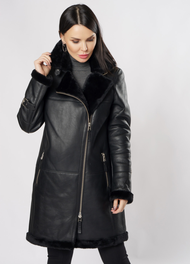 Дубленка пилот черного цвета модель № 3591 универмаг малина