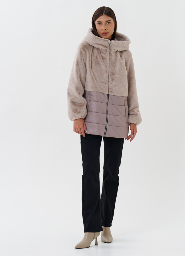 Комбинированный пуховик с капюшоном модель № 27653 в кредит