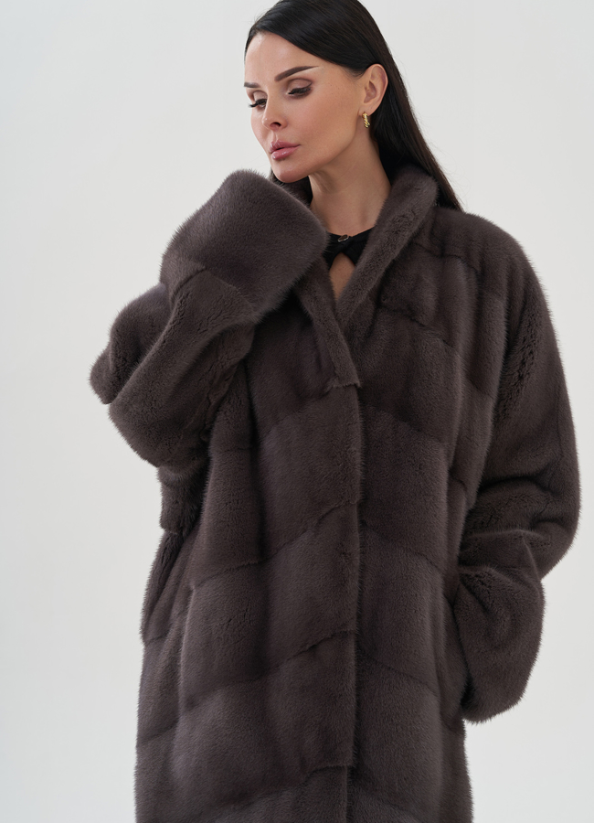 Длинная шуба из скандинавской норки модель № 24969 универмаг малина