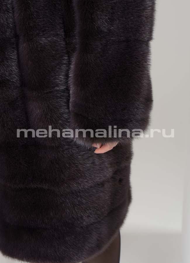 Норковая шуба с капюшоном отделка чернобурка модель № S-747 универмаг малина
